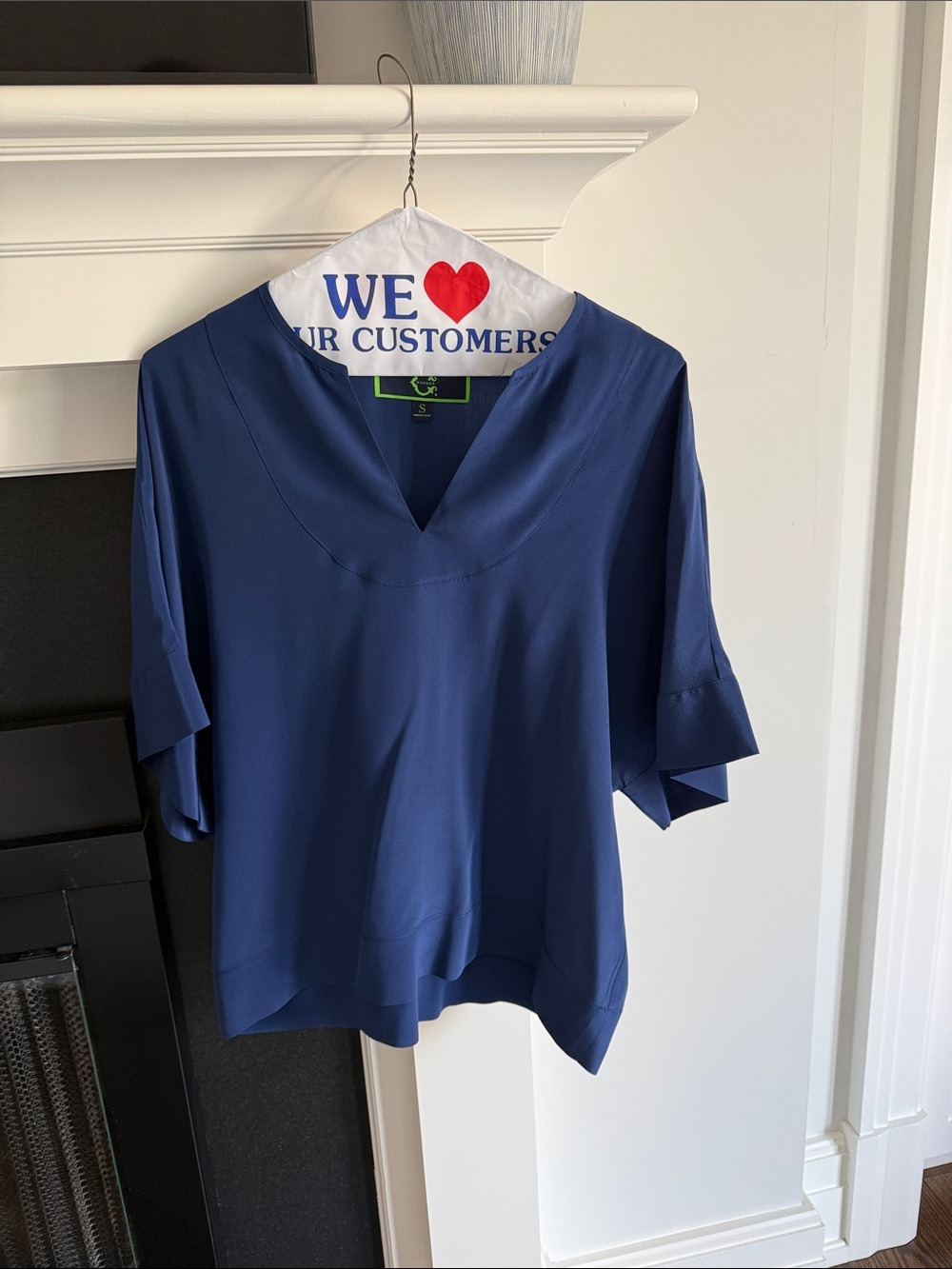Women's Navy V-Neck Short Sleeve Blouse